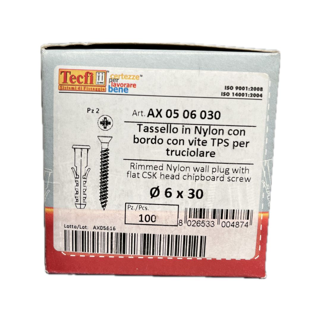 Tasselli in nylon con vite TPS 6X30 TECFI 100 pezzi