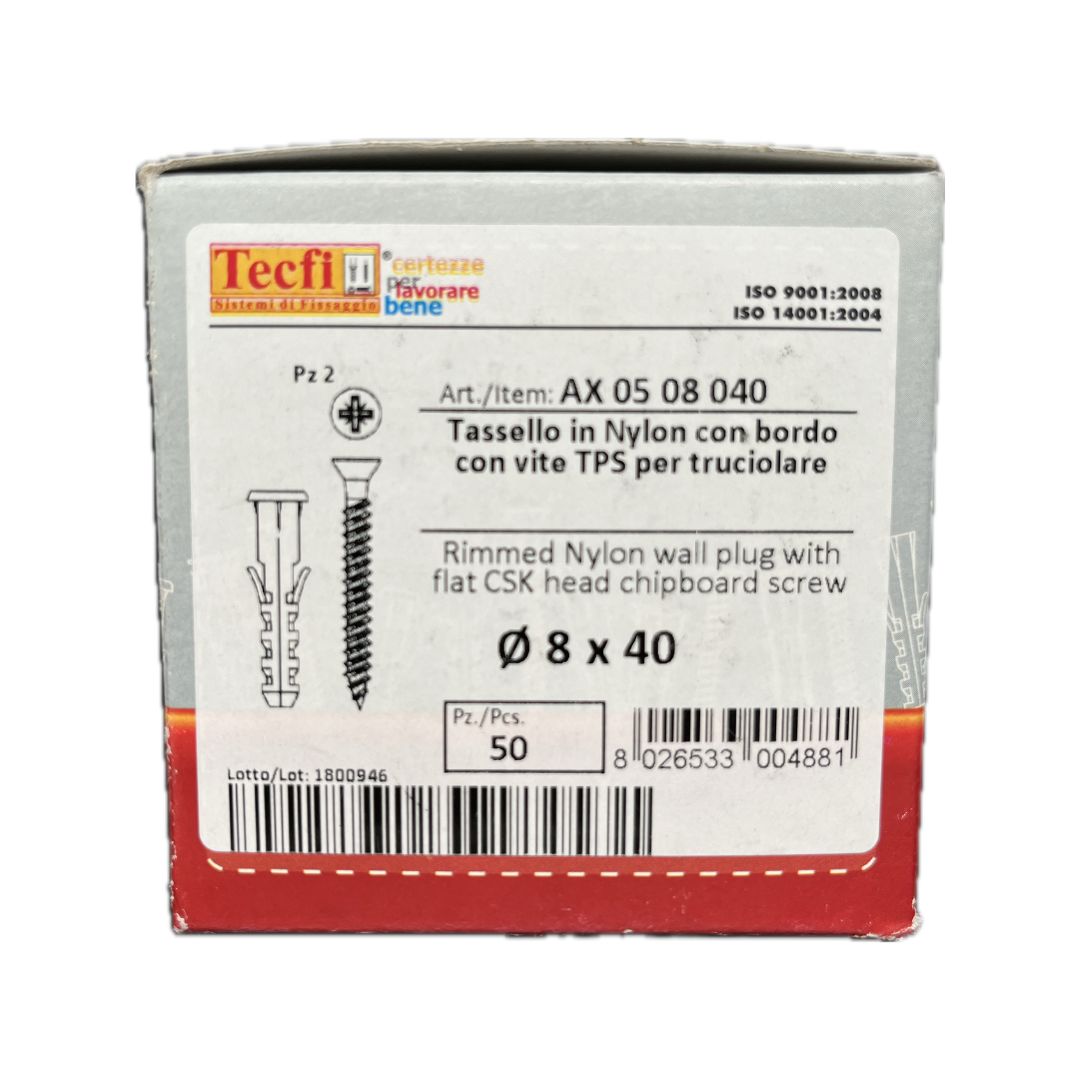 Tasselli in nylon con vite TPS 8X40 TECFI 50 pezzi