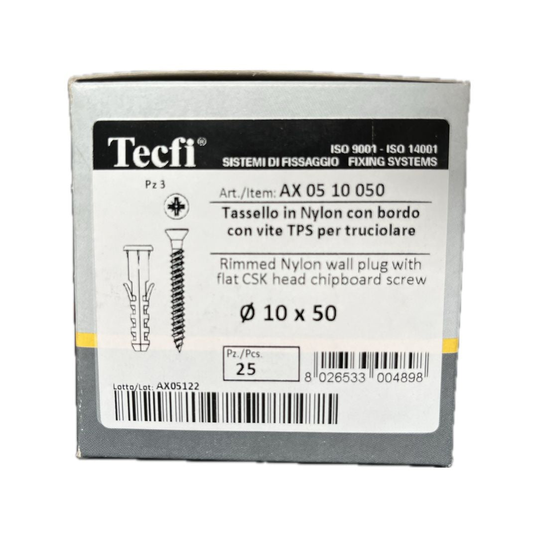 Tasselli in nylon con vite TPS 10x50 TECFI 50 pezzi