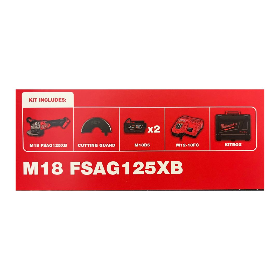 Smerigliatrice angolare 125mm con interruttore a slitta e freno Milwaukee FSAG125XB-502X